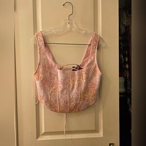 Pink Floral Women's Top brand bershka corset crop sz large pink
